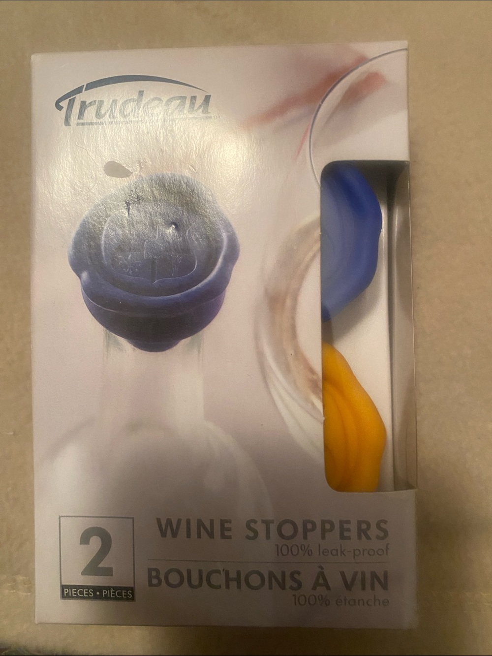 Trudeau Silicone Wine Stoppers - Blue & Yellow (2 Pack)